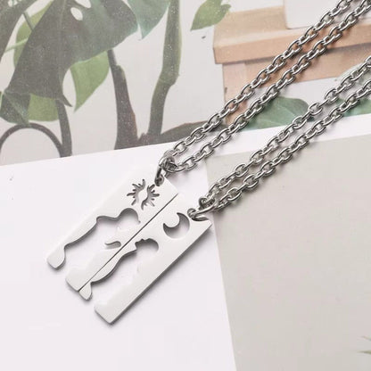 THE MEN THING SS Pendant/ Necklace MOON & HEART DUO - Pure Titanium Steel Bar Pendant with 24inch Cuban Chain for Men & Boys