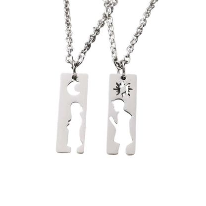 THE MEN THING SS Pendant/ Necklace MOON & HEART DUO - Pure Titanium Steel Bar Pendant with 24inch Cuban Chain for Men & Boys