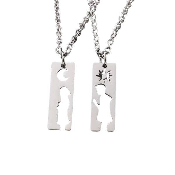 MOON & HEART DUO - Pure Titanium Steel Bar Pendant with 19inch Cuban Chain for Men & Boys