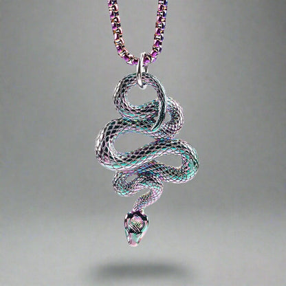 THE MEN THING SS Pendant/ Necklace MULTI COLOR GUARDIAN SNAKE - Pure Titanium Steel Pendant with 24inch Round Box Chain for Men & Boys