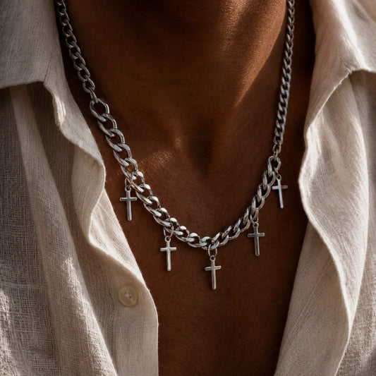 THE MEN THING SS Pendant/ Necklace MULTI CROSS LINK - 11mm Titanium Steel Pendant with 7mm Chain for Men & Boys - 24 inch