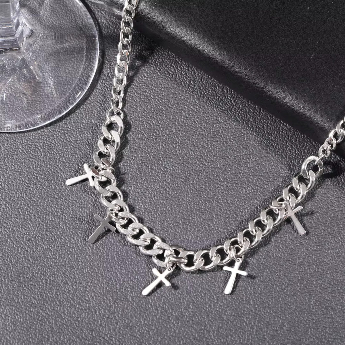 THE MEN THING SS Pendant/ Necklace MULTI CROSS LINK - 11mm Titanium Steel Pendant with 7mm Chain for Men & Boys - 24 inch