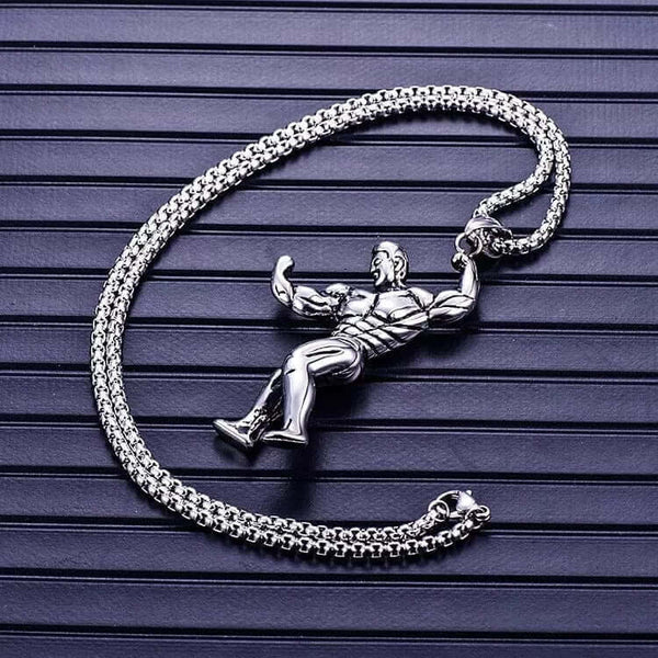 మస్క్యులర్ ఫిట్ - స్టెయిన్‌లెస్ స్టీల్‌తో కూడిన అల్లాయ్ ఫిట్‌నెస్ లాకెట్టు 24 అంగుళాల రౌండ్ బాక్స్ చైన్, పురుషులు & అబ్బాయిల కోసం అమెరికన్ ట్రెండింగ్ స్టైల్