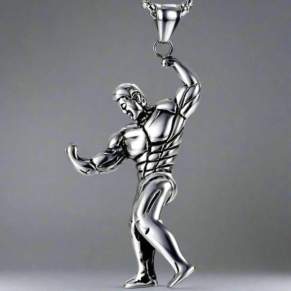 మస్క్యులర్ ఫిట్ - స్టెయిన్‌లెస్ స్టీల్‌తో కూడిన అల్లాయ్ ఫిట్‌నెస్ లాకెట్టు 24 అంగుళాల రౌండ్ బాక్స్ చైన్, పురుషులు & అబ్బాయిల కోసం అమెరికన్ ట్రెండింగ్ స్టైల్