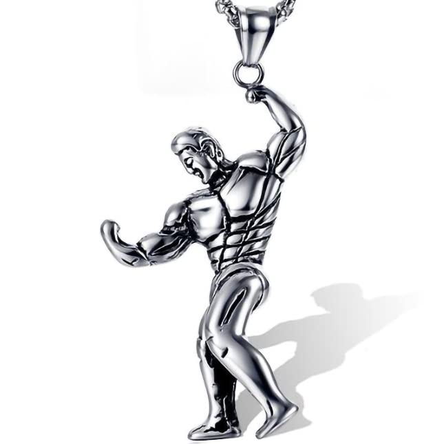 THE MEN THING SS Pendant/ Necklace MUSCULAR FIT - Alloy Fitness Pendant with Stainless Steel 24inch Round Box Chain, American trending Style for Men & Boy