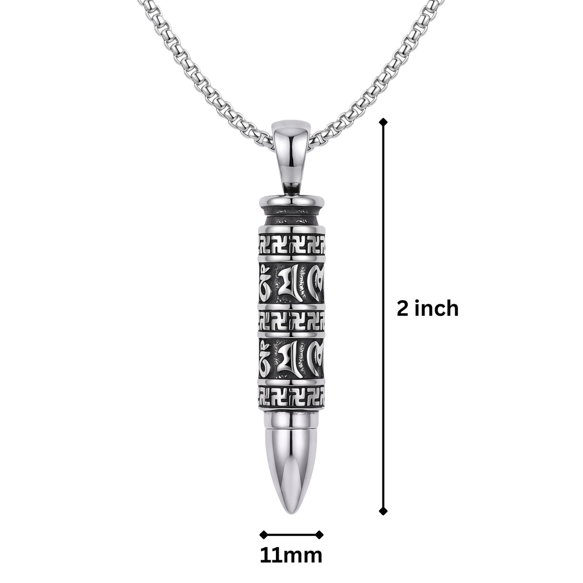 THE MEN THING SS Pendant/ Necklace MYSTIC BULLET - 11mm Pure Titanium Steel Pendant with 23inch Round Box 4mm Chain for Men & Boys