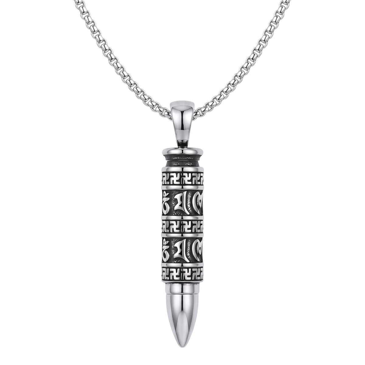 THE MEN THING SS Pendant/ Necklace MYSTIC BULLET - 11mm Pure Titanium Steel Pendant with 23inch Round Box 4mm Chain for Men & Boys