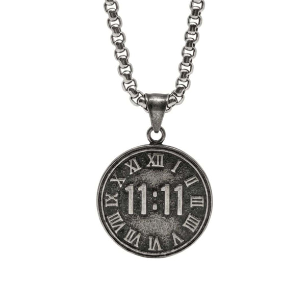11:11 MANIFESTATION CIRCLE  - 30mm Titanium Steel Pendant with 24inch Round Box 5mm Chain for Men & Boys