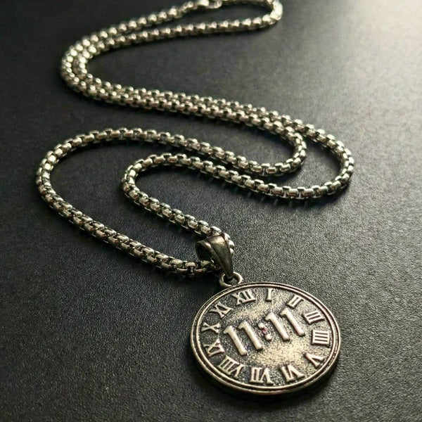 11:11 MANIFESTATION CIRCLE  - 30mm Titanium Steel Pendant with 24inch Round Box 5mm Chain for Men & Boys