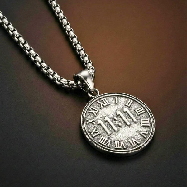 11:11 MANIFESTATION CIRCLE  - 30mm Titanium Steel Pendant with 24inch Round Box 5mm Chain for Men & Boys