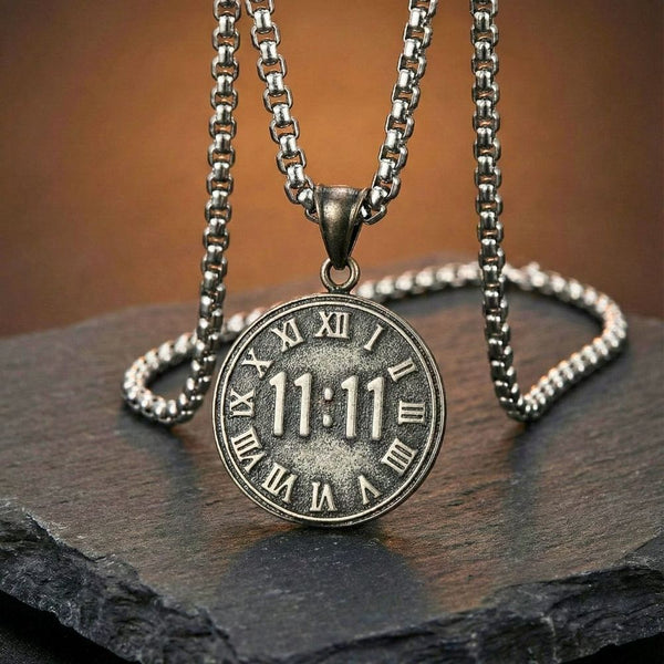 11:11 MANIFESTATION CIRCLE  - 30mm Titanium Steel Pendant with 24inch Round Box 5mm Chain for Men & Boys