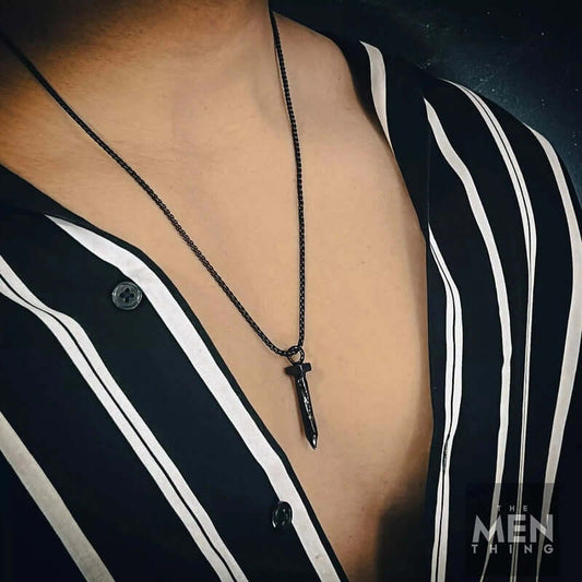 THE MEN THING SS Pendant/ Necklace NAILED IT - Black Tone - Pure Titanium Steel Pendant with 24inch Round Box Chain for Men & Boys