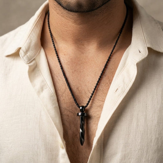 THE MEN THING SS Pendant/ Necklace NAILED IT - Black Tone - Pure Titanium Steel Pendant with 24inch Round Box Chain for Men & Boys