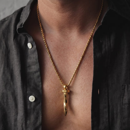 THE MEN THING SS Pendant/ Necklace NAILED IT (Gold Tone) -  Alloy Pendant with Pure Stainless Steel 24inch Round Box Chain, European trending Style for Men & Boy