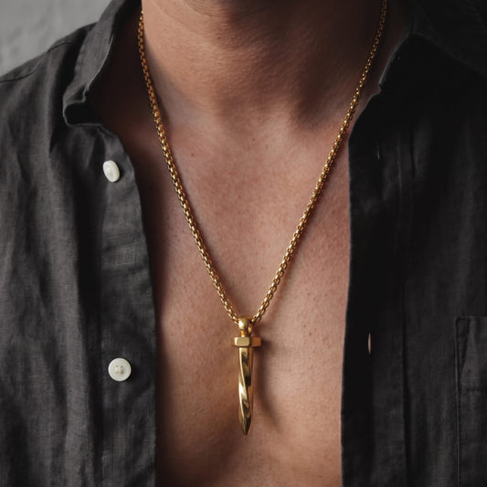 THE MEN THING SS Pendant/ Necklace NAILED IT (Gold Tone) -  Alloy Pendant with Pure Stainless Steel 24inch Round Box Chain, European trending Style for Men & Boy