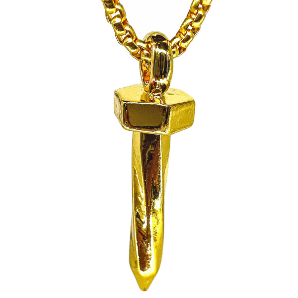 NAILED IT (Gold Tone) -  Alloy Pendant with Pure Stainless Steel 24inch Round Box Chain, European trending Style for Men & Boy