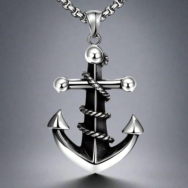 NAUTICAL ANCHOR - Pure Titanium Steel Pendant with 24inch Round Box Chain for Men & Boys