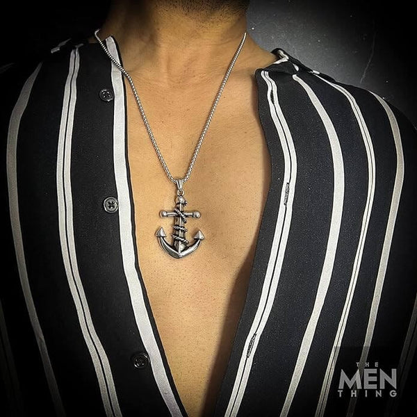 NAUTICAL ANCHOR - Pure Titanium Steel Pendant with 24inch Round Box Chain for Men & Boys