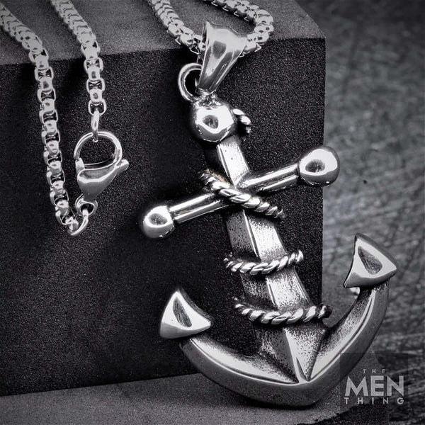 NAUTICAL ANCHOR - Pure Titanium Steel Pendant with 24inch Round Box Chain for Men & Boys