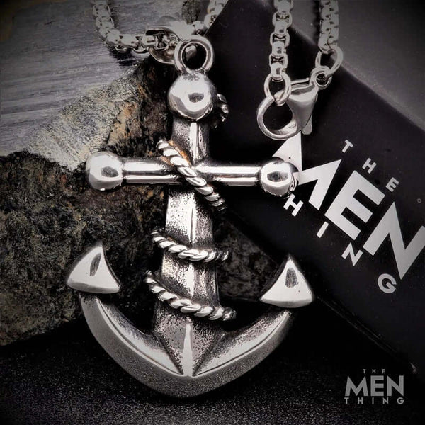 NAUTICAL ANCHOR - Pure Titanium Steel Pendant with 24inch Round Box Chain for Men & Boys