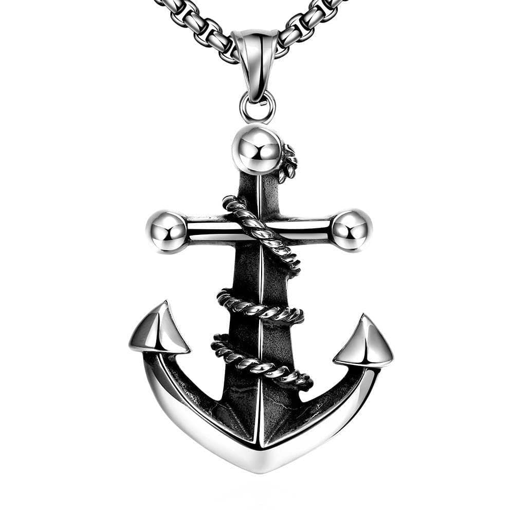 THE MEN THING SS Pendant/ Necklace NAUTICAL ANCHOR - Pure Titanium Steel Pendant with 24inch Round Box Chain for Men & Boys
