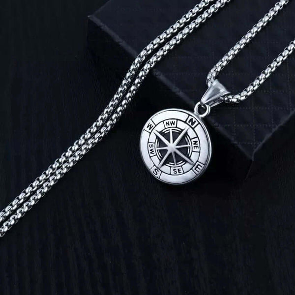 NAVIGATOR -  Alloy Compass Pendant with Pure Stainless Steel 24inch Round Box Chain, American trending Style for Men & Boy