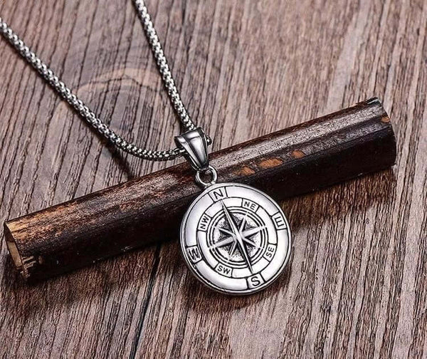 NAVIGATOR -  Alloy Compass Pendant with Pure Stainless Steel 24inch Round Box Chain, American trending Style for Men & Boy