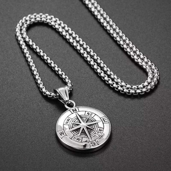 NAVIGATOR -  Alloy Compass Pendant with Pure Stainless Steel 24inch Round Box Chain, American trending Style for Men & Boy