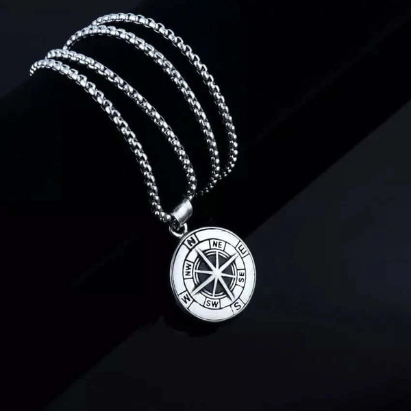 NAVIGATOR -  Alloy Compass Pendant with Pure Stainless Steel 24inch Round Box Chain, American trending Style for Men & Boy