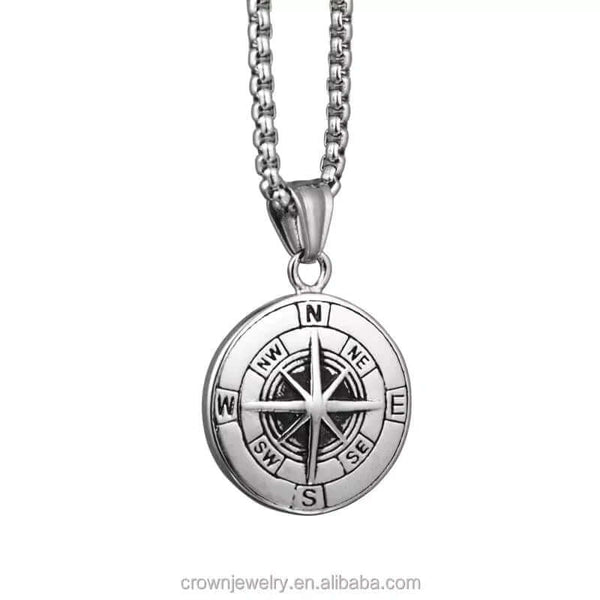 NAVIGATOR -  Alloy Compass Pendant with Pure Stainless Steel 24inch Round Box Chain, American trending Style for Men & Boy