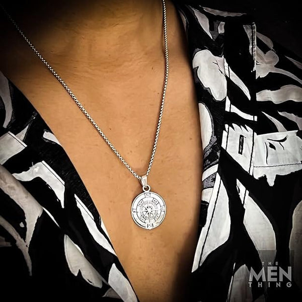 NAVIGATOR -  Alloy Compass Pendant with Pure Stainless Steel 24inch Round Box Chain, American trending Style for Men & Boy