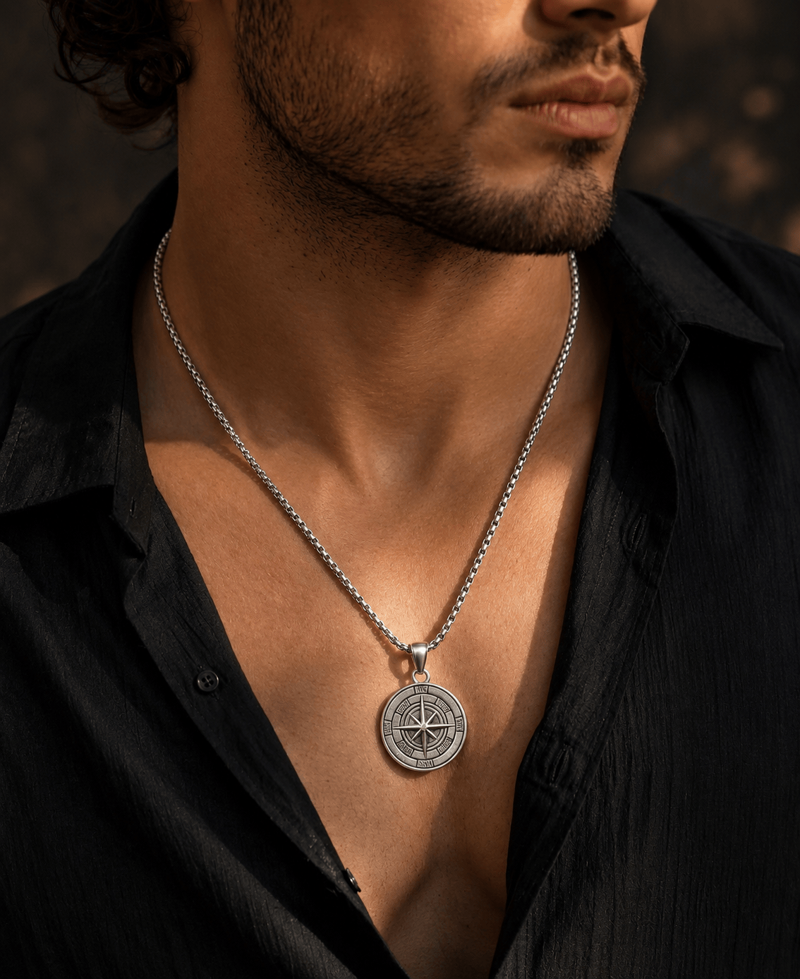 THE MEN THING SS Pendant/ Necklace NAVIGATOR (T) - 26mm Pure Titanium Steel  Pendant with 24inch Round Box 5mm Chain for Men & Boys