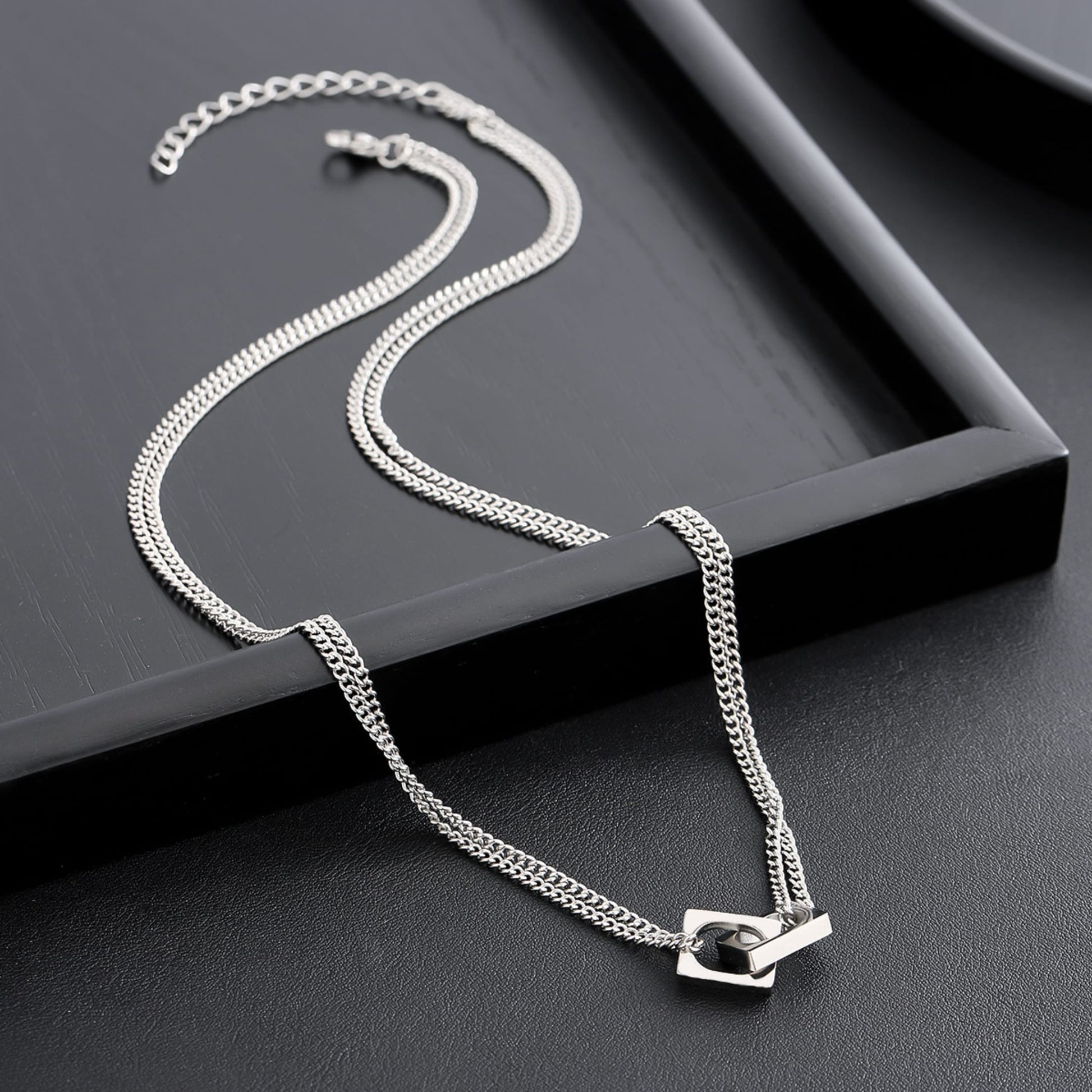 THE MEN THING SS Pendant/ Necklace NEX LOCK - 12mm Titanium Steel Pendant with 19 to 21inch Adjustable 9mm Cube Chain for Men & Boys