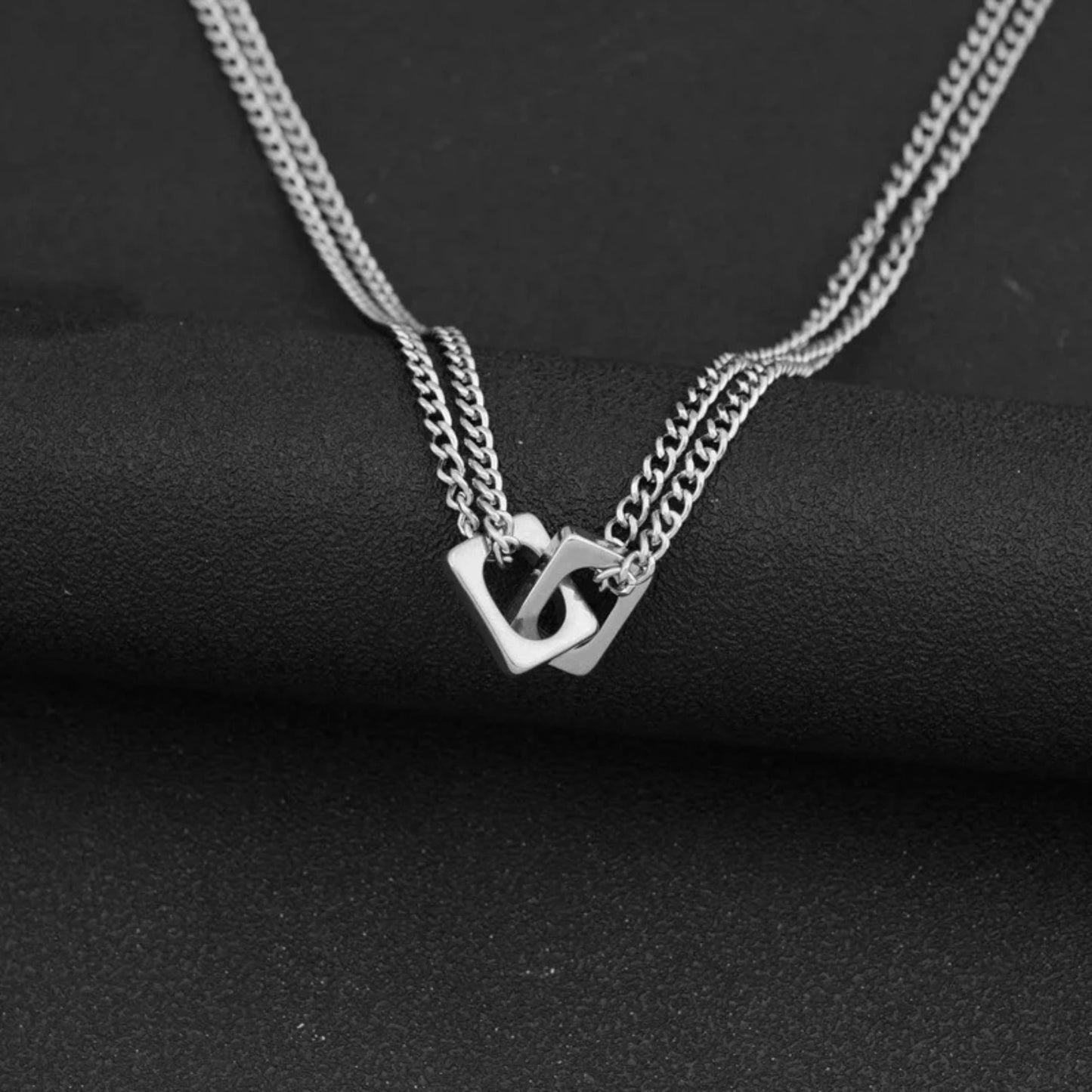 THE MEN THING SS Pendant/ Necklace NEX LOCK - 12mm Titanium Steel Pendant with 19 to 21inch Adjustable 9mm Cube Chain for Men & Boys