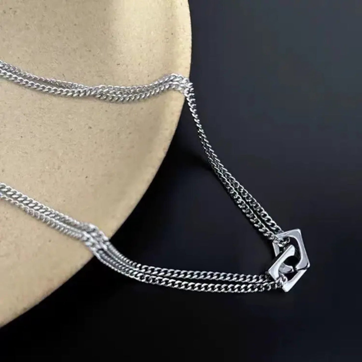 THE MEN THING SS Pendant/ Necklace NEX LOCK - 12mm Titanium Steel Pendant with 19 to 21inch Adjustable 9mm Cube Chain for Men & Boys