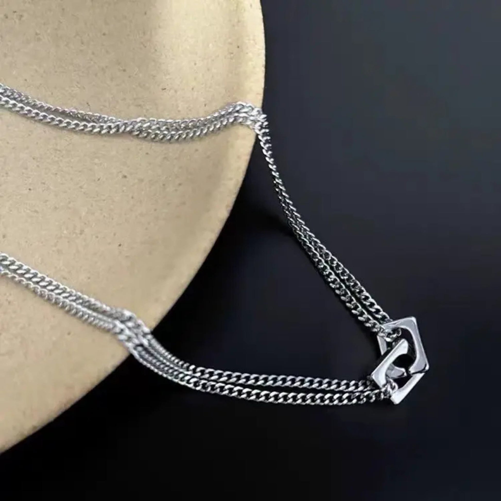 THE MEN THING SS Pendant/ Necklace NEX LOCK - 12mm Titanium Steel Pendant with 19 to 21inch Adjustable 9mm Cube Chain for Men & Boys
