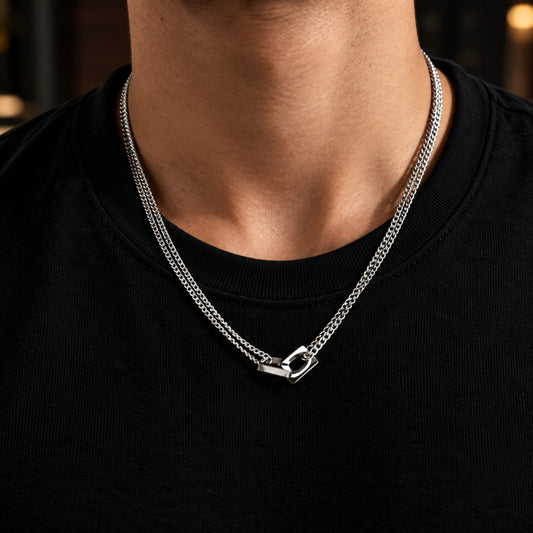THE MEN THING SS Pendant/ Necklace NEX LOCK - 12mm Titanium Steel Pendant with 19 to 21inch Adjustable 9mm Cube Chain for Men & Boys