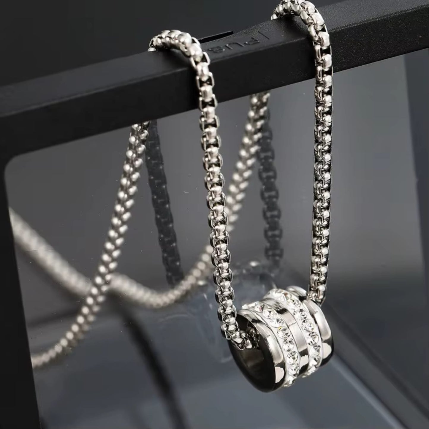 THE MEN THING SS Pendant/ Necklace NEXUS ROLL - 12mm Titanium Steel Pendant with 23inch 4mm Round Box Chain for Men & Boys