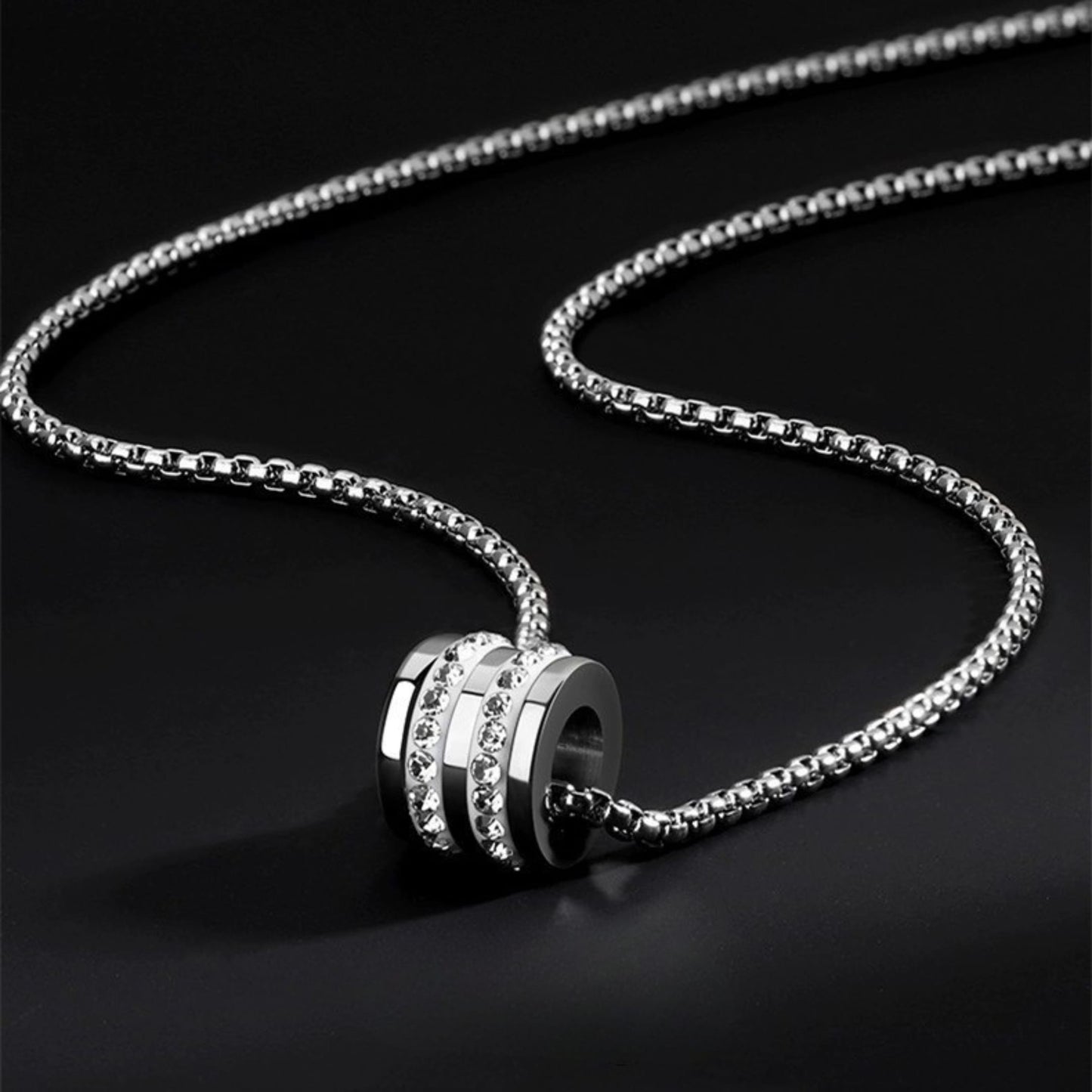 THE MEN THING SS Pendant/ Necklace NEXUS ROLL - 12mm Titanium Steel Pendant with 23inch 4mm Round Box Chain for Men & Boys
