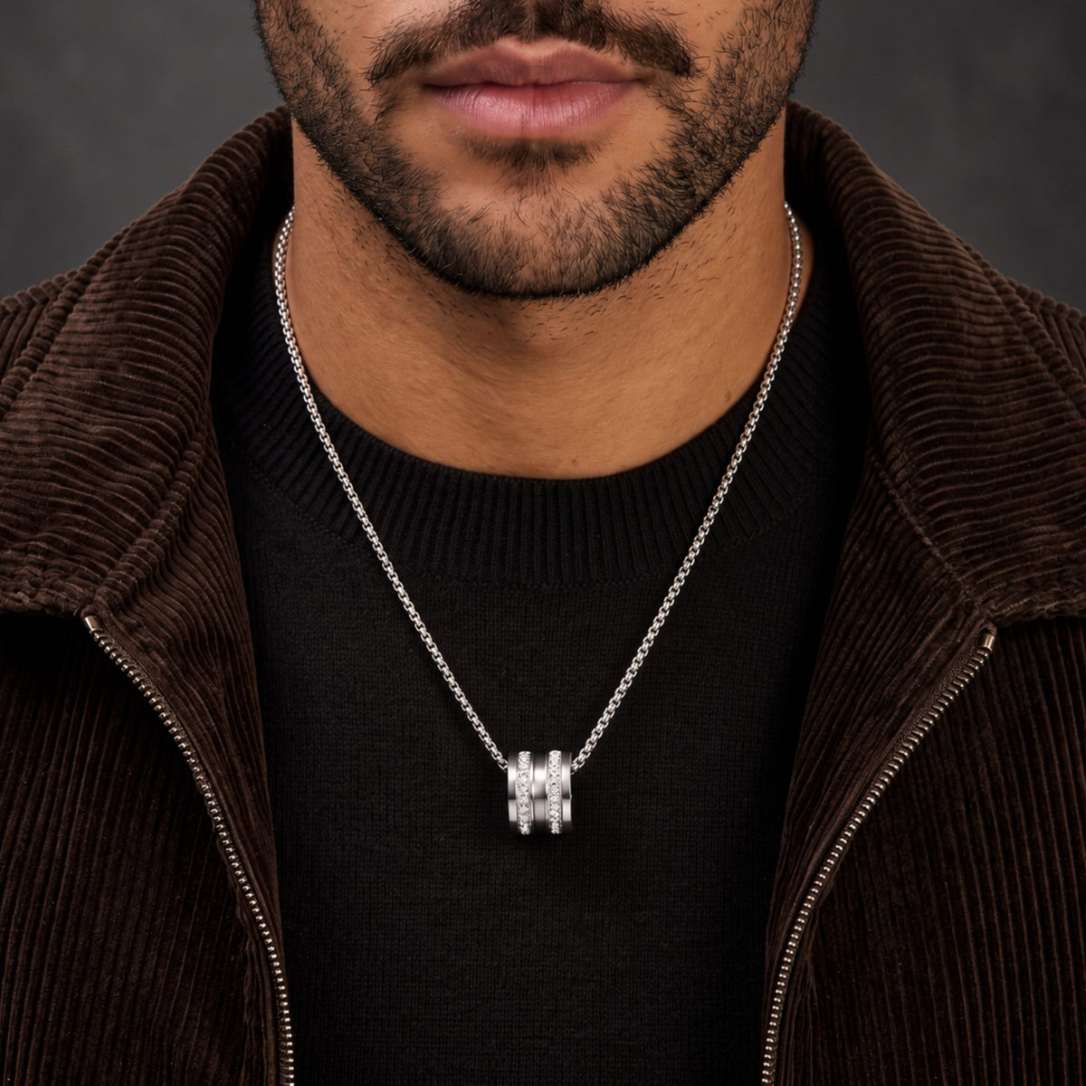 THE MEN THING SS Pendant/ Necklace NEXUS ROLL - 12mm Titanium Steel Pendant with 23inch 4mm Round Box Chain for Men & Boys