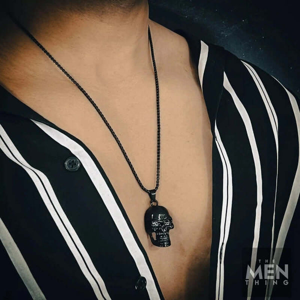 नाइट स्कल (काला) - शुद्ध स्टेनलेस स्टील 24 इंच गोल बॉक्स चेन के साथ मिश्र धातु पेंडेंट, पुरुषों और लड़कों के लिए यूरोपीय ट्रेंडिंग स्टाइल