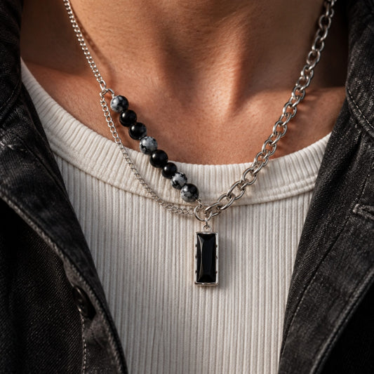 THE MEN THING SS Pendant/ Necklace NOIR LINK - 11mm Titanium Steel Pendant with 20 to 22inch Adjustable 9mm Chain for Men & Boys