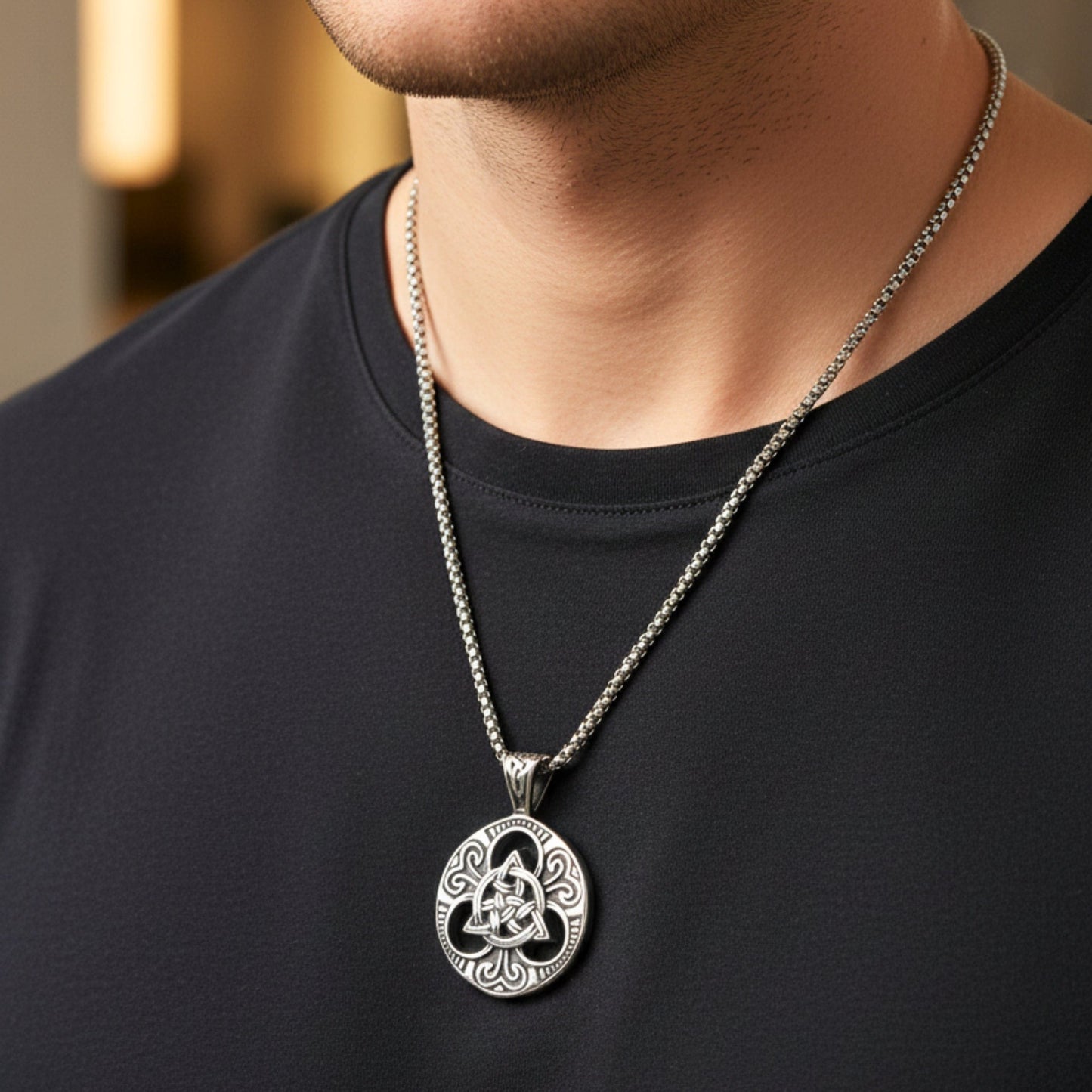 THE MEN THING SS Pendant/ Necklace NORDIC TRINITY - 38mm Titanium Steel Pendant with 24inch Round Box 5mm Chain for Men & Boys