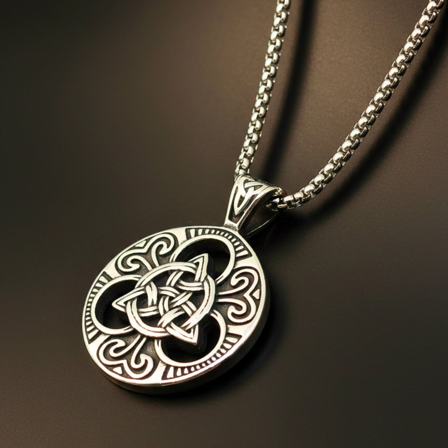 THE MEN THING SS Pendant/ Necklace NORDIC TRINITY - 38mm Titanium Steel Pendant with 24inch Round Box 5mm Chain for Men & Boys