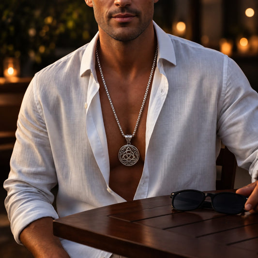 THE MEN THING SS Pendant/ Necklace NORDIC TRINITY - 38mm Titanium Steel Pendant with 24inch Round Box 5mm Chain for Men & Boys