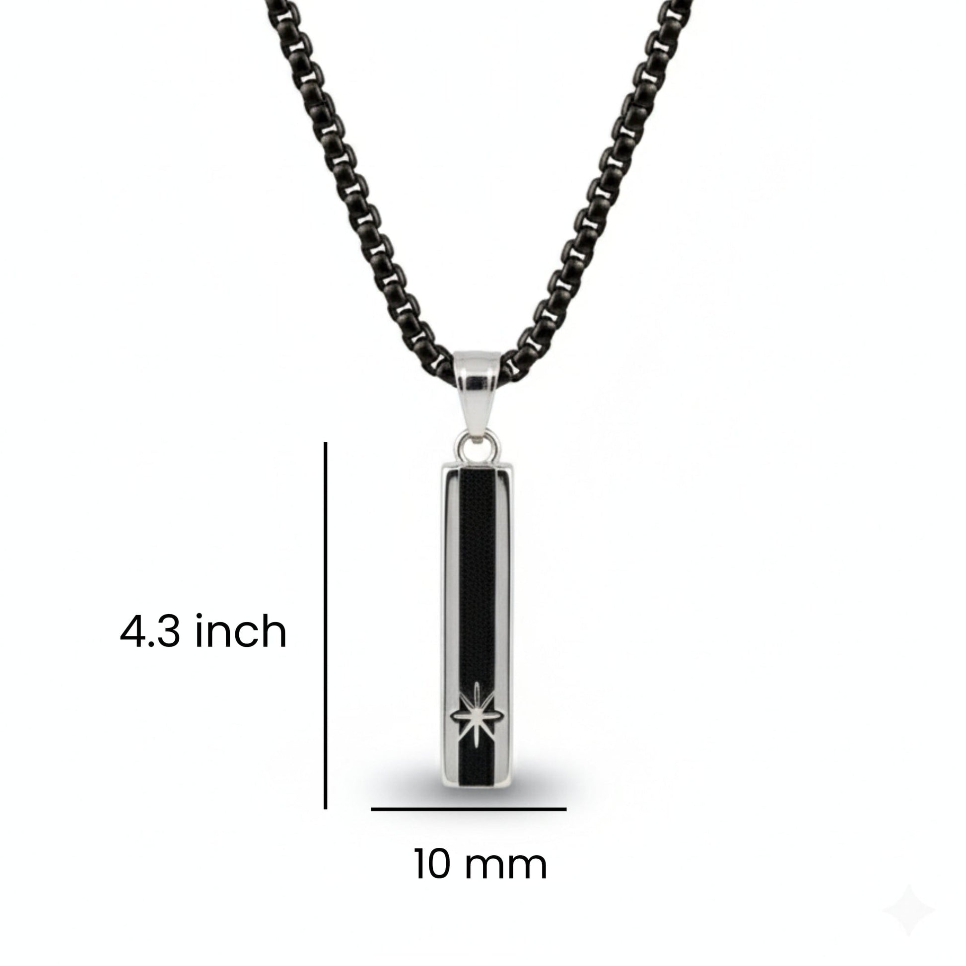THE MEN THING SS Pendant/ Necklace NORTH STAR BAR - 10mm Pure Titanium Steel  Pendant with 24inch Round Box 5mm Chain for Men & Boys