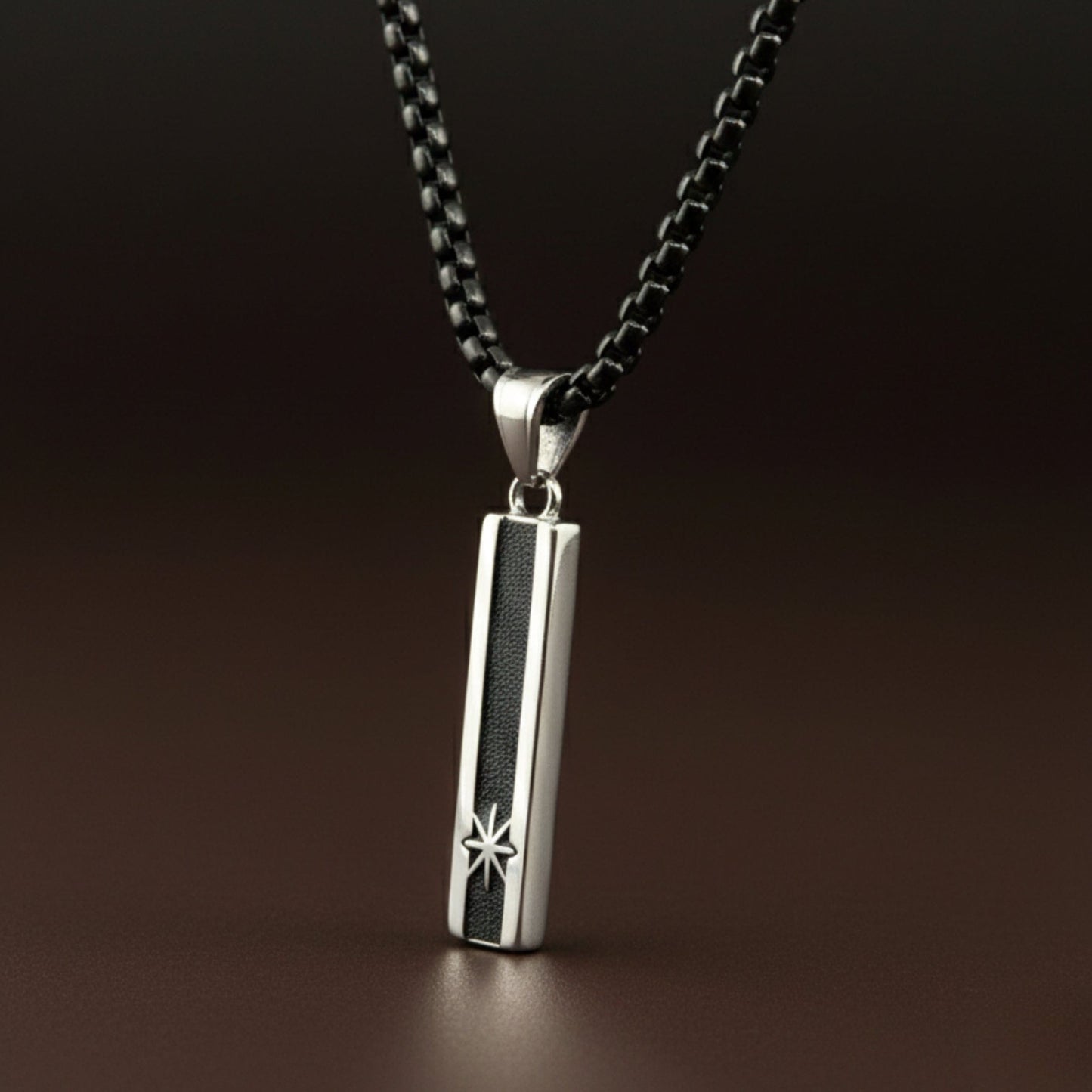 THE MEN THING SS Pendant/ Necklace NORTH STAR BAR - 10mm Pure Titanium Steel  Pendant with 24inch Round Box 5mm Chain for Men & Boys