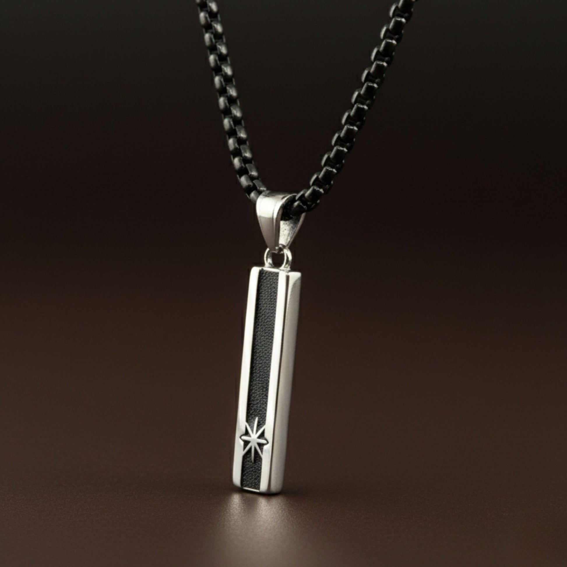 THE MEN THING SS Pendant/ Necklace NORTH STAR BAR - 10mm Pure Titanium Steel  Pendant with 24inch Round Box 5mm Chain for Men & Boys