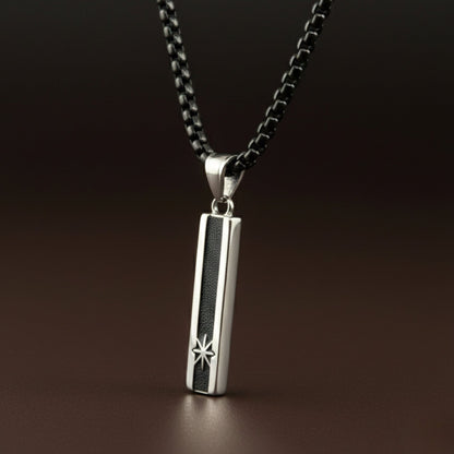 THE MEN THING SS Pendant/ Necklace NORTH STAR BAR - 10mm Pure Titanium Steel  Pendant with 24inch Round Box 5mm Chain for Men & Boys