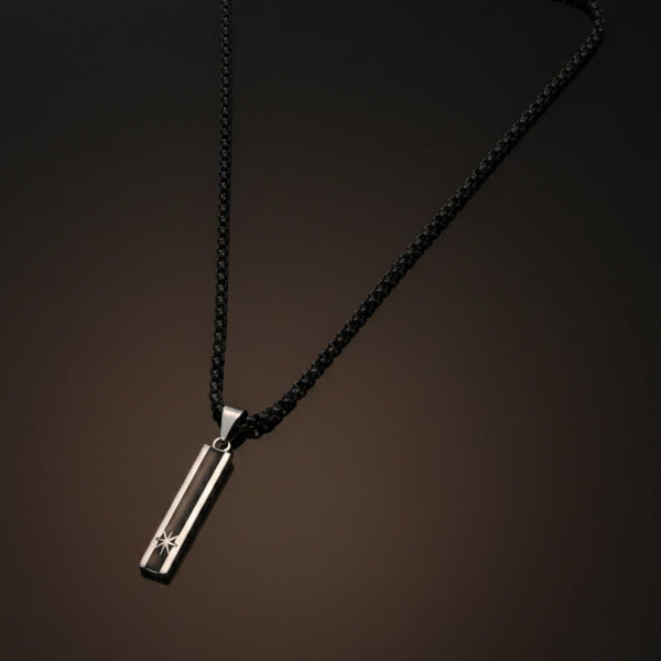 NORTH STAR BAR - 10mm Pure Titanium Steel  Pendant with 24inch Round Box 5mm Chain for Men & Boys